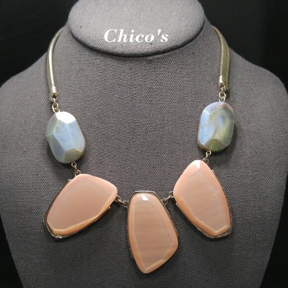 Chico's Jewelry - Chico's Large Pink Pendant Blue Silver Omega Chain Necklace, 20 Inches